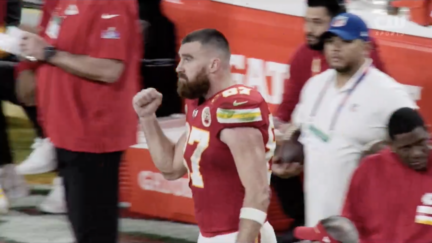 Travis Kelce reacts to overtime coin toss in Super Bowl LVIII